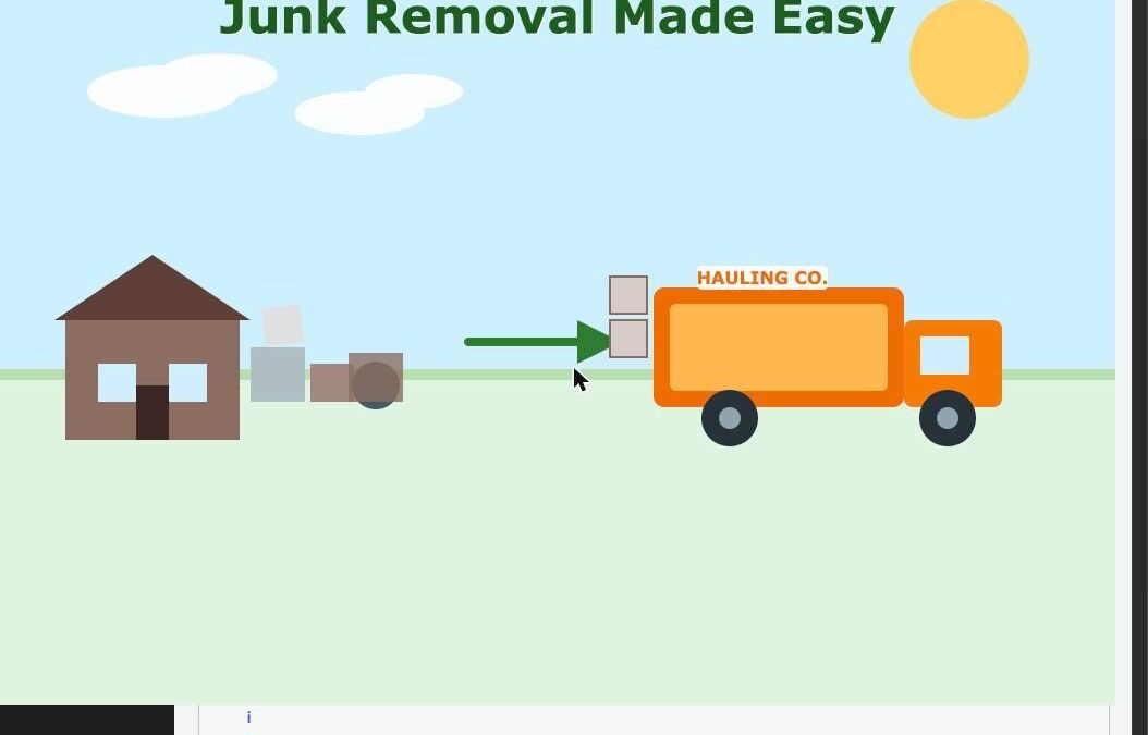 Illustration of a junk removal truck picking up household clutter from a home in Greensboro, NC